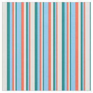 Red, Light Sky Blue, Teal & Light Yellow Coloured Fabric