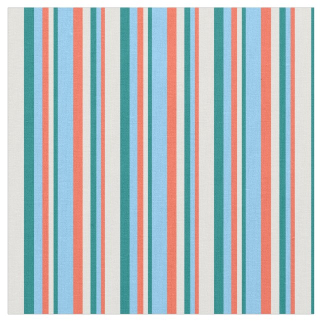 Red, Light Sky Blue, Teal & Light Yellow Coloured Fabric (Close Up)