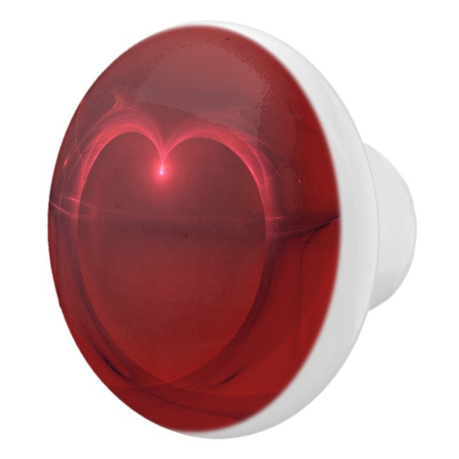 Red Lighted Heart Artwork Over Red Background Ceramic Knob (Right)