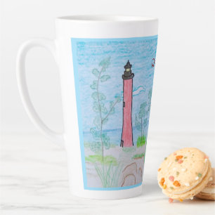 Red Lighthouse Blue Outline Latte Mug