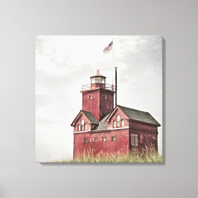 Red Lighthouse Impressionism Canvas Print (Front)