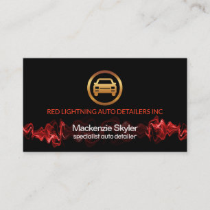 Red Lightning Pulse Silver Car Logo Auto Detailing Business Card