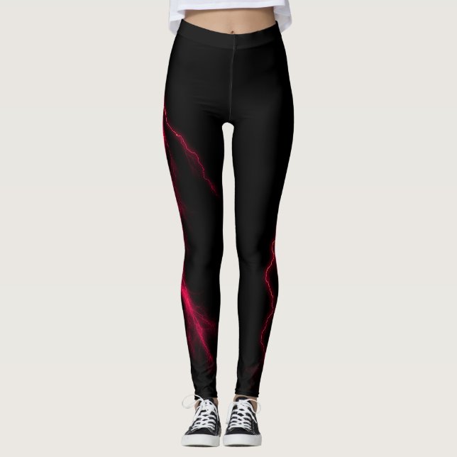 Red Lightning Strikes Spandex Leggings (Front)