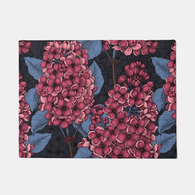 Red lilac on dark blue doormat (Front)