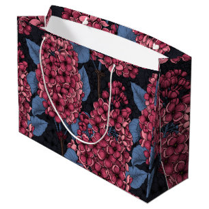 Red lilac on dark blue large gift bag