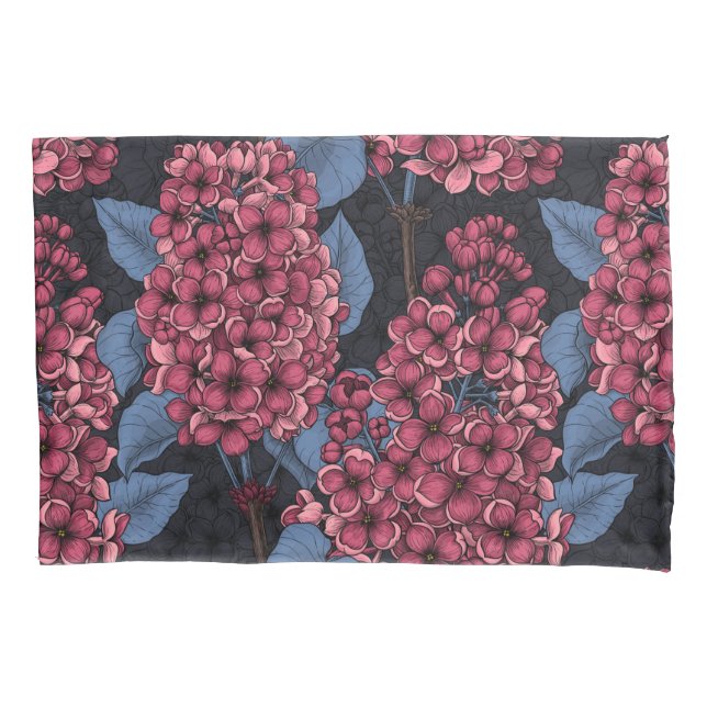 Red lilac on dark blue pillowcase (Front)