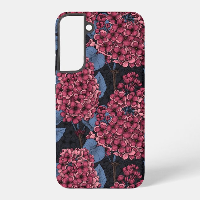 Red lilac on dark blue samsung galaxy s22+ case (Back)