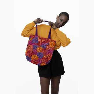 Red, lilac, orange, colourful, floral, Roses Tote Bag