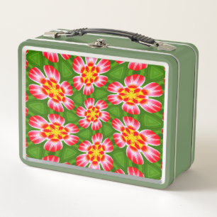 Red Lilies Pattern Metal Lunch Box