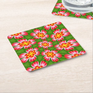 Red Lilies Pattern Square Paper Coaster