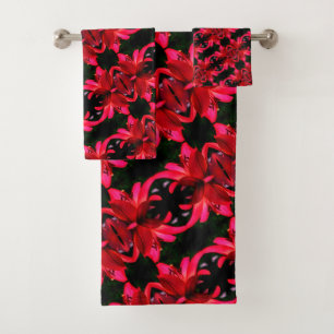 Red Lily Floral Abstract Art Pattern    Bath Towel Set