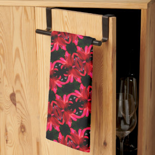Red Lily Floral Abstract Art Pattern Tea Towel