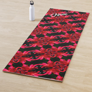 Red Lily Floral Abstract Pattern Personalised      Yoga Mat