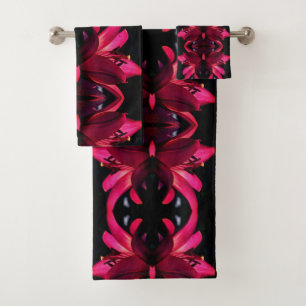 Red Lily Flower Abstract Art  Bath Towel Set