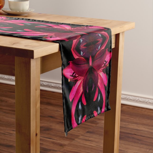 Red Lily Flower Abstract Art   Short Table Runner (In Situ)