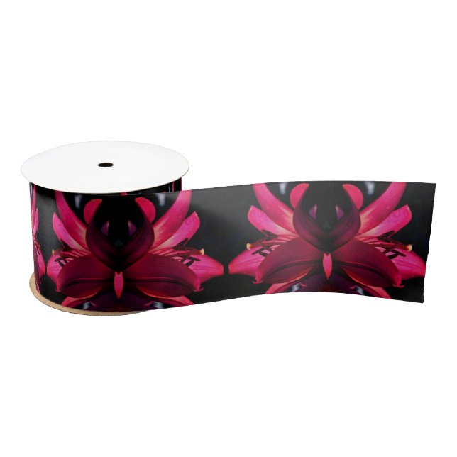 Red Lily Flower Abstract Satin Ribbon (Spool)