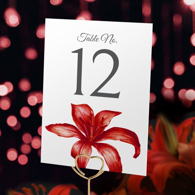 Red lily flower art wedding table number (Creator Uploaded)