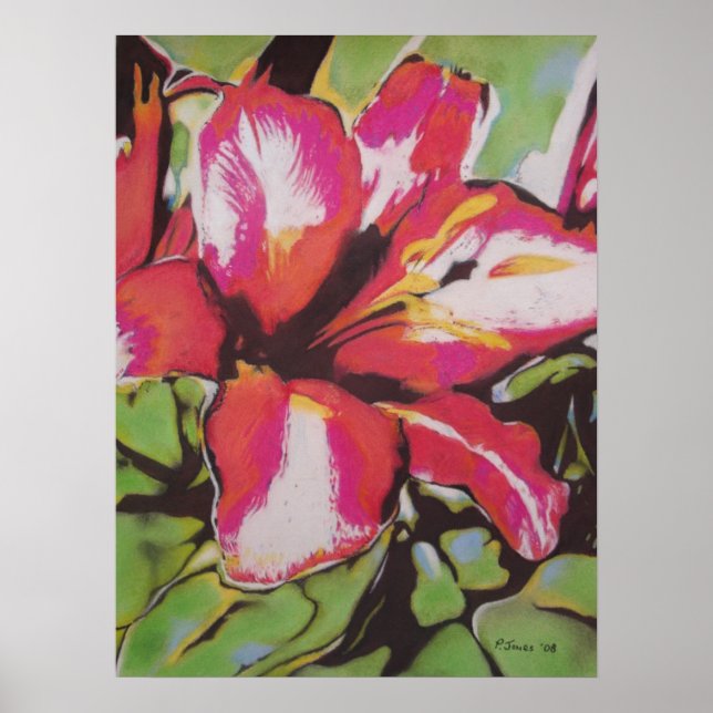 Red Lily flower original modern art painting Poster (Front)