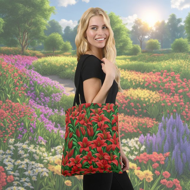 Red Lily Flower Tote Bag (Red Lily flowers tote bag)