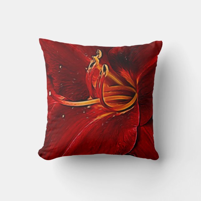 Red Lily On Black Cushion (Front)