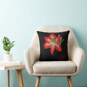 Red Lily on Black Digital Art Cushion