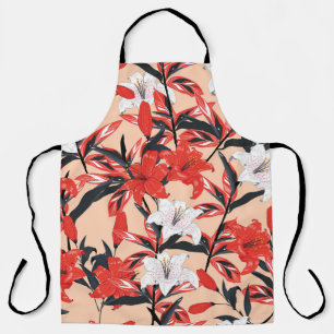 Red Lily: Vintage Botanical Pattern. Apron