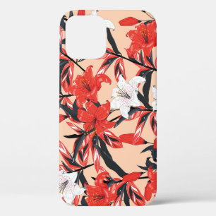 Red Lily: Vintage Botanical Pattern. iPhone 12 Case