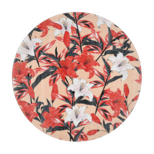 Red Lily: Vintage Botanical Pattern. Cutting Board