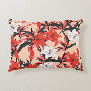 Red Lily: Vintage Botanical Pattern. Decorative Cushion