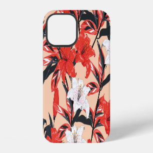 Red Lily: Vintage Botanical Pattern. iPhone 12 Case