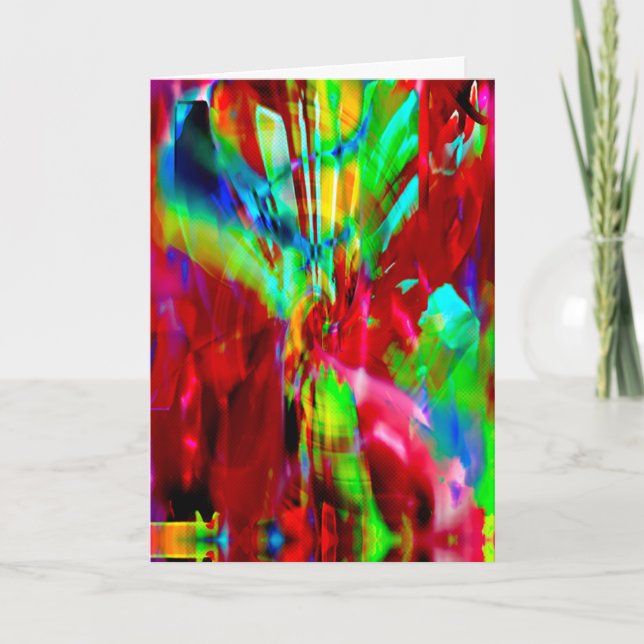 Red Lime Green Abstract Dreamy Fantasy Flower Card (Front)