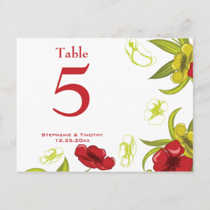 Red + Lime Green poppy flower wedding table number Postcard