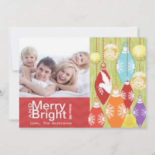 Red Lime Retro Merry and Bright Family Photo Card