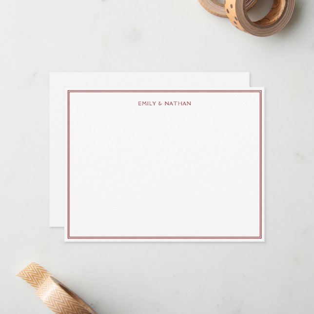 Red Line Border Couple Wedding Engagement Custom Card (Front/Back In Situ)