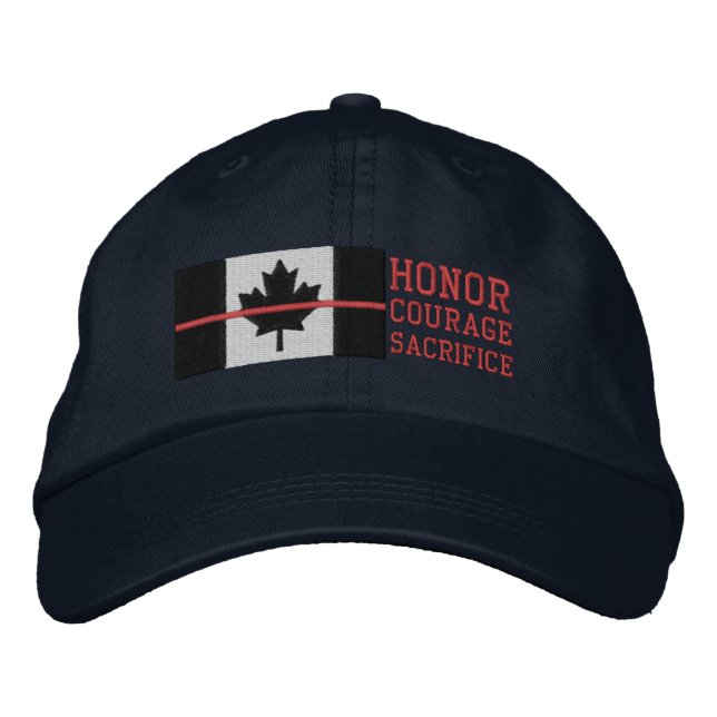 Red Line Canadian Flag Honour Courage Sacrifice Embroidered Hat (Front)