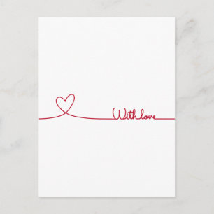 red line drawing heart with love postcard