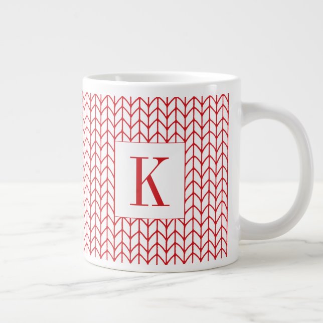 RED LINE KNIT Big White Mug + Initial (Right)
