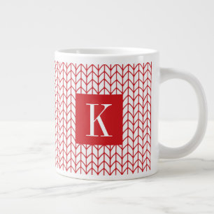 RED LINE KNIT Big White Mug + Initial II