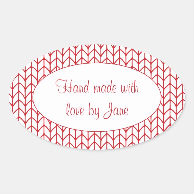 RED LINE KNIT Oval "Hand Made" Stickers (Front)