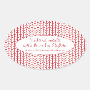 RED LINE KNIT Oval "Hand Made" Stickers