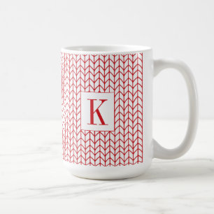 RED LINE KNIT Tall White Mug + Initial