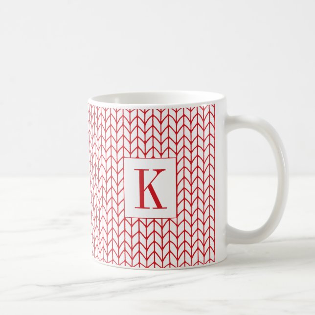 RED LINE KNIT White Mug + Initial (Right)