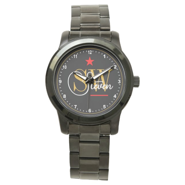 Red Line - Monogrammed Name, black & Signature Watch (Front)