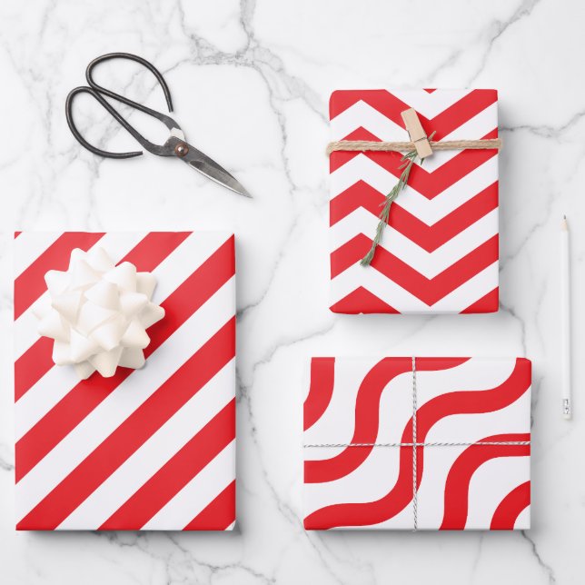 Red Line Pattern Wrapping Paper Sheet (Front)
