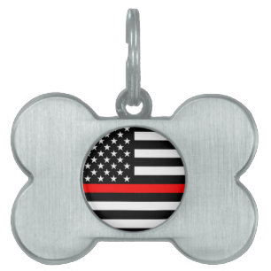 Red Line US Flag on a Pet ID Tag