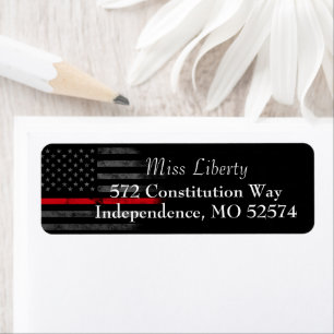 RED LINE Vintage American Flag return Address Label