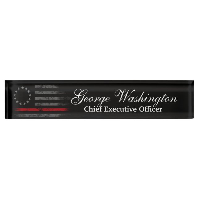 Red Line Vintage Betsy Ross American Flag Nameplate (Front)