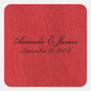 Red Linen Texture Photo Square Sticker