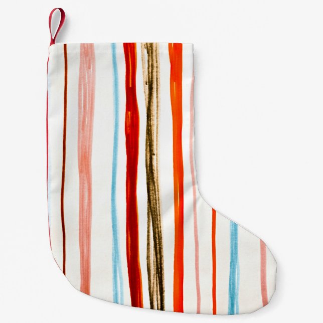 Red Lines Pattern. Horizontal Stroke Illustration. Small Christmas Stocking (Front)