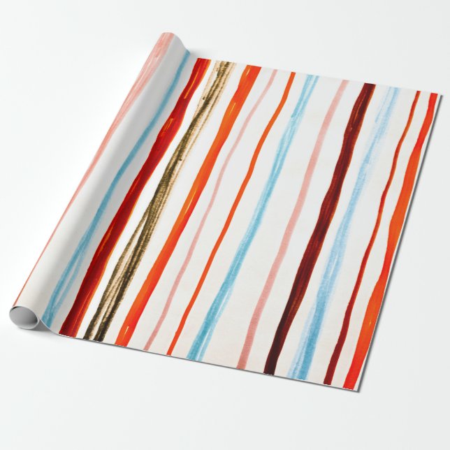 Red Lines Pattern. Horizontal Stroke Illustration. Wrapping Paper (Unrolled)